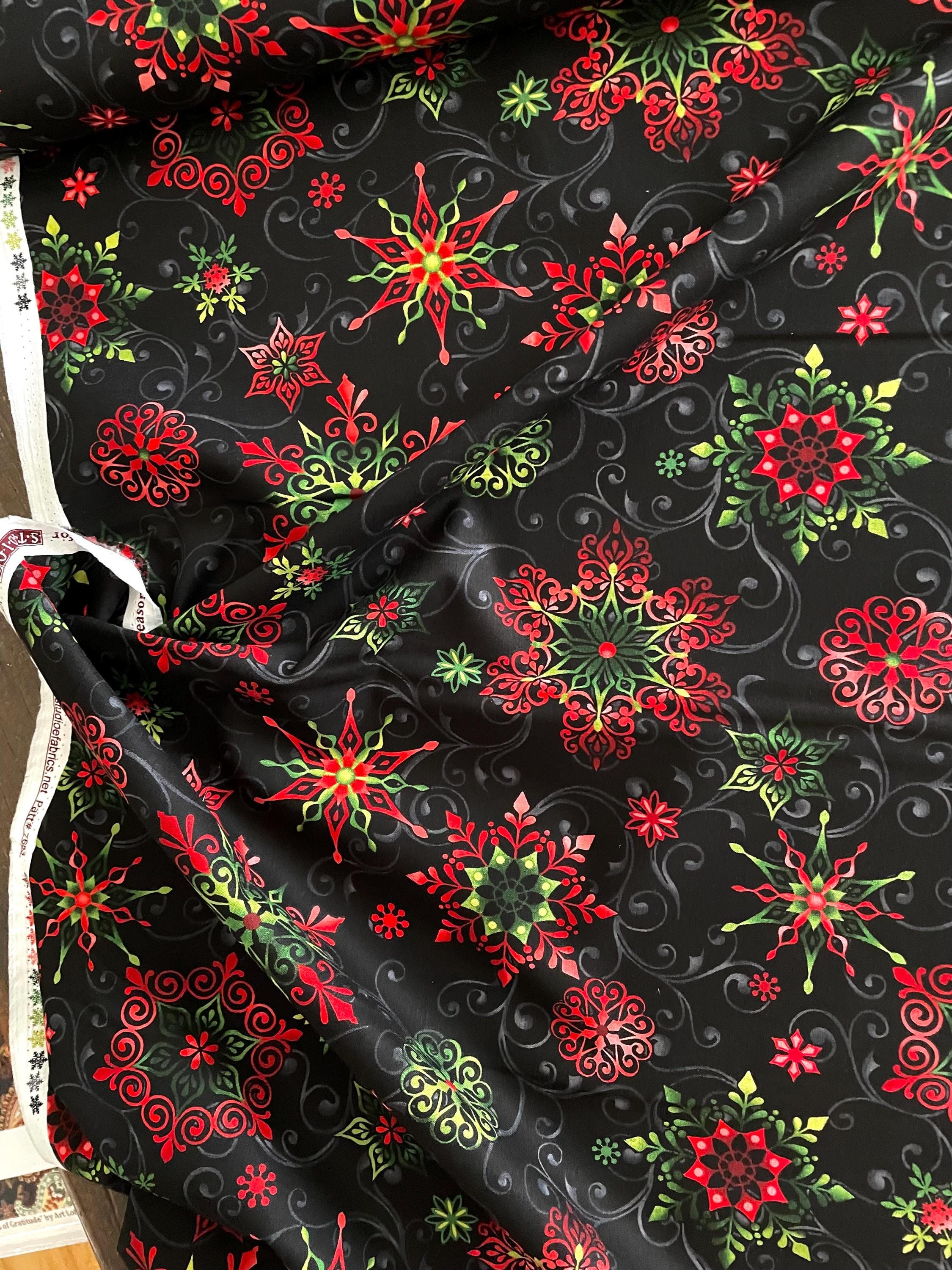 Tis The Season 7683 99 Black  Snowflakes Red Green   Gray Swirls by Art Loft for Studio E