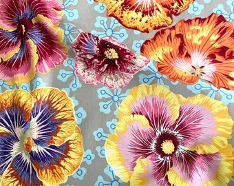 Fiore様 Floating Hibiscus PWPJ122 Grey Flowers Yellow Purple Orange