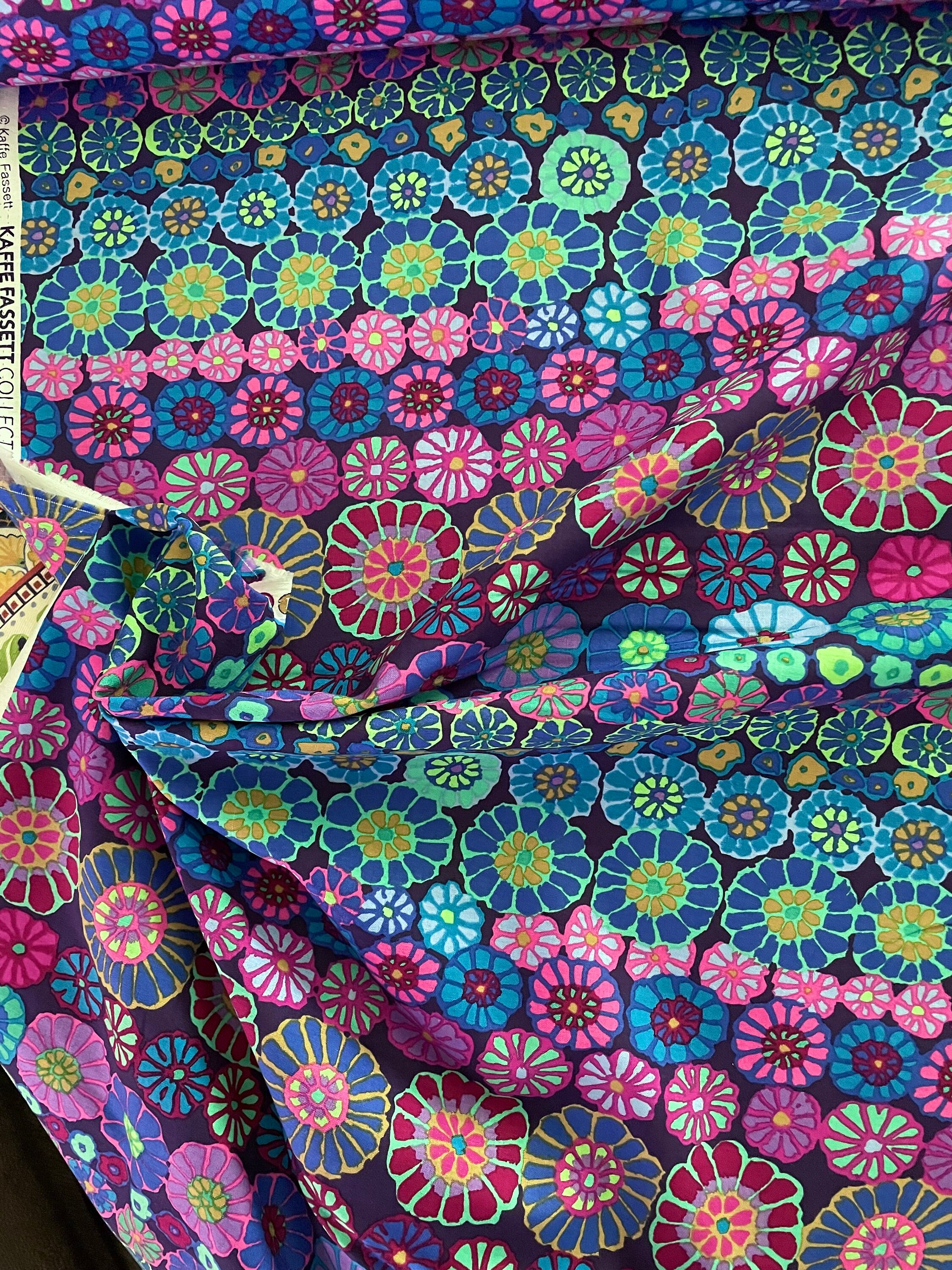 Row Flowers PWGP169 Blue Kaffe Fassett Collective for Free Spirit