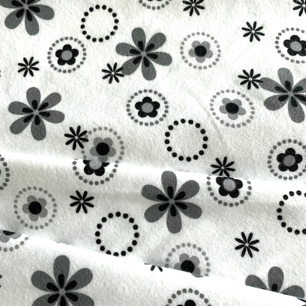 Cozy Cotton Flannel   8979-2  White/Off White/ Black/Gray Flowers  Circles Dots  Robert Kaufman Fabrics