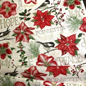 Holiday  Botanical  9549-48  Flowers Birds and Thoughtful Words by Jane Shasky for  Henry Glass Fabrics