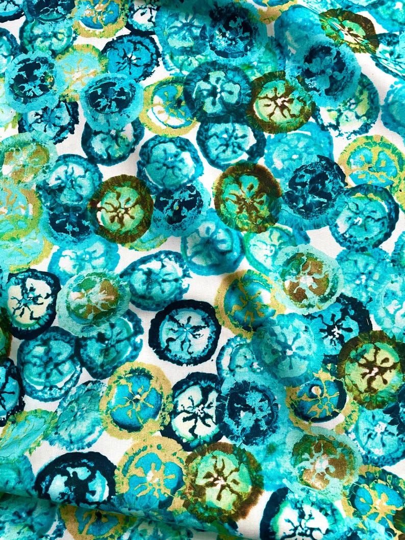 Jade Treasures PWDB049. Jade. Modern Watercolor Circles Medallions Exotic Garden Palace Denise Burkitt for Free Spirit bild 1