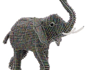 African Fair Trade Beaded Elephant Figurine - Wireworx wire and glass beaded animal