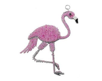 Beaded Christmas Tree Flamingo Ornament - Wall Decor - Window Decor