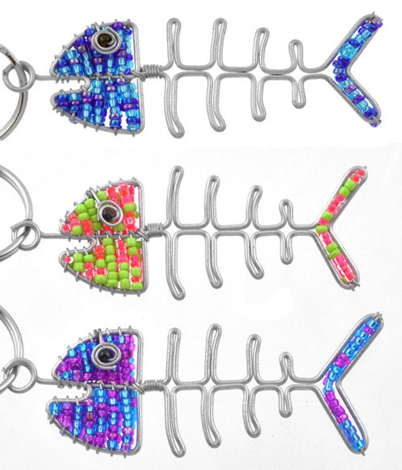 Beaded Fish Bones Keychain or Zipper Pull African Beaded Etsy