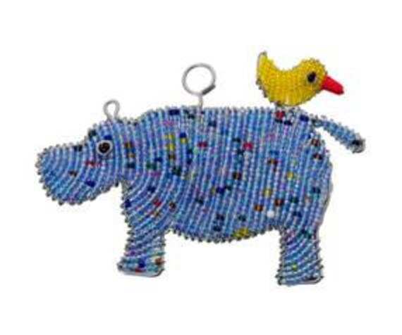 Beaded Christmas Tree Hippo Ornament Wall Decor Window Image 0