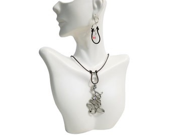 Flirt Rhinestone Charm Choker Necklace & Earrings Brown Hand knotted Leather