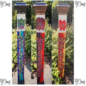 Garden Peace Pole Hand Painted with Solar Light Cap and Wire Stand Welcome Multicolor Flower Can be Customized Yard Art