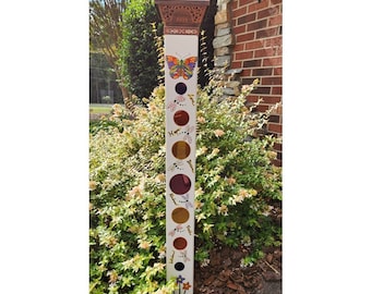 Garden Peace Pole Hand Painted with Solar Light Cap and Wire Stand Butterfly, Dragonflies and Bees Can be Customized Yard Art