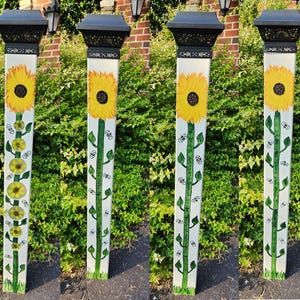 Garden Peace Pole Hand Painted with Solar Light Cap and Wire Stand Sunflower Can be Customized Yard Art