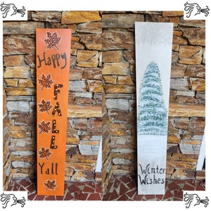Señal de bienvenida al aire libre pintada a mano y con letras de doble cara para las estaciones verticales de otoño e invierno del porche delantero