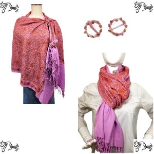 Lavender Copper Embroidered Kashmir 100% Wool Pashmina Scarf Wrap Accessory