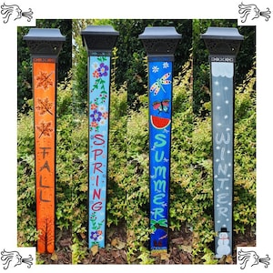 Garden Peace Pole Hand Painted with Solar Light Cap and Wire Stand Welcome Seasons Fall Winter Spring Summer Can be Customized Yard Art