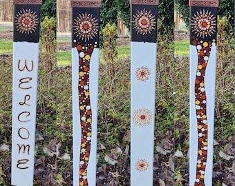 Garden Peace Pole Hand Painted with Solar Light Cap and Wire Stand Welcome Mandala Dot Painting Can be Customized Yard Art Address Initials