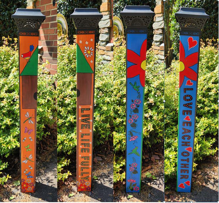 Garden Peace Pole Hand Painted With Solar Light Cap and Wire Stand ...
