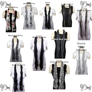Black Solid and Patterned Flutter Scarf Lightweight Women Accessory