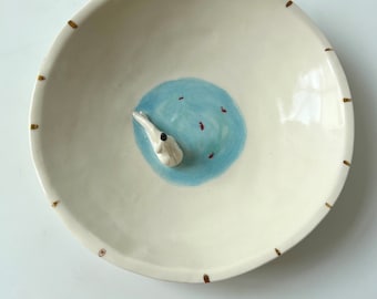 SECONDS: Porcelain bowl with relaxing lady in middle, in little pond with fish, Plate with sitting woman