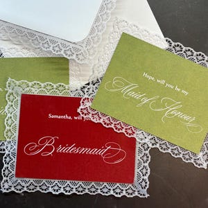 Tarjetas de propuesta de encaje, ¿quieres ser mi dama de honor?, tarjetas de dama de honor, tarjeta de boda