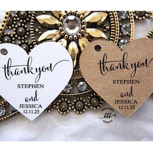 White Gift Tags Wedding Favour Bomboniere Personalised Thank you Scalloped Heart