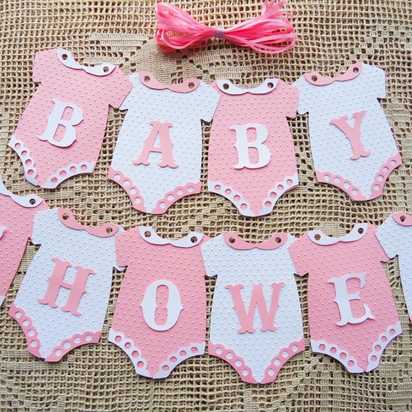 Bunting Flags Banners Garland Onesies BABY SHOWER Pink White girl DIY