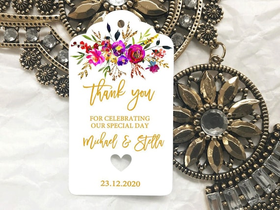 10 White Gift Tags Bomboniere Birthday Wedding Favour Hen Personalised Thank you
