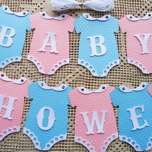 Bunting Flags Banners Garland Onesies BABY SHOWER Pink Blue Unisex DIY Gender Reveal
