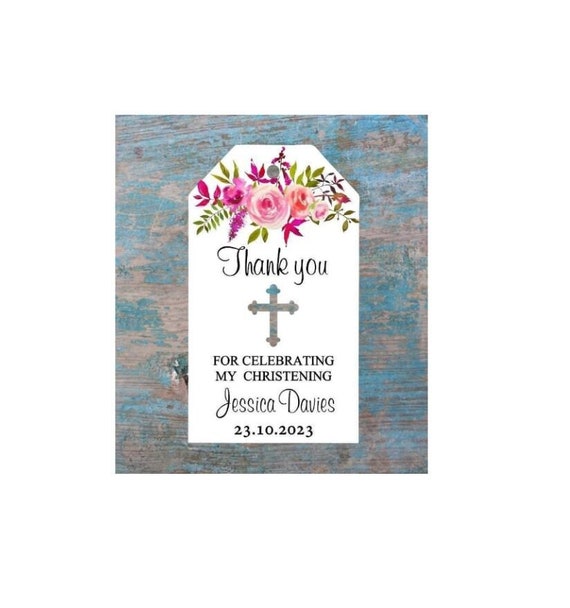 10 White Gift Tags Bomboniere Birthday Day Personalised Thank you 