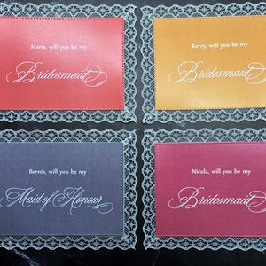 Tarjetas de propuesta de encaje, ¿quieres ser mi dama de honor?, tarjetas de dama de honor, tarjeta de boda