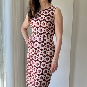 Boden Dress, Sleeveless Evening Dress, Dark Red/Natural White Knee Lenght Bodycon Party Dress, Going Out Dress, size US 4L, UK 8L