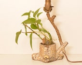 Antique WeiRD Gold Metallic Iron Metal Tree Trunk Lamp Folk Art Planter Base Earthen FREE SHIPPING U.S.A.
