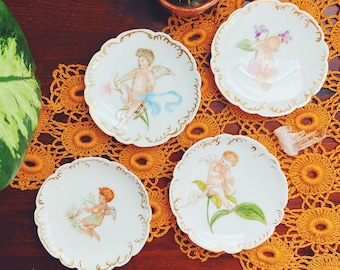 Set of 4 Limoges Plates France Cherub Angel Fairy Sprite Trinket Dish Porcelain Haviland