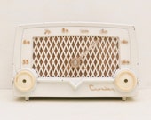 Crosley E-10 WE White Tube Radio Imperfect 1950s Mid Century Modern Hollywood Regency Gold Free Shipping