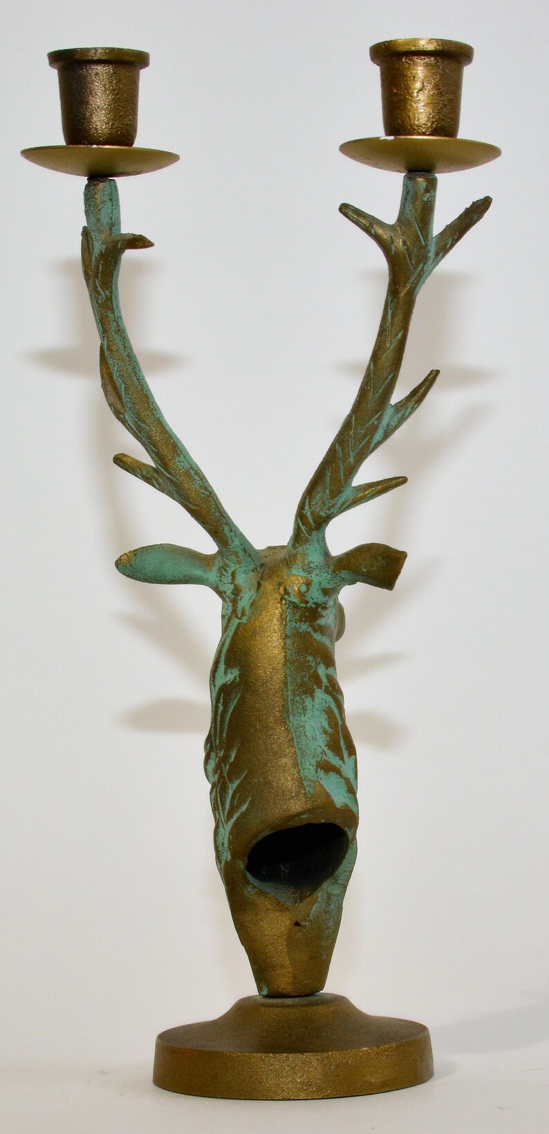 Painted Cast Iron Deer Head Candle Holder Reindeer Antler Etsy