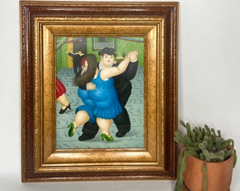 Dipinto ad olio su tela con cornice Scena secondo Fernando Botero I ballerini; Arte impressionista