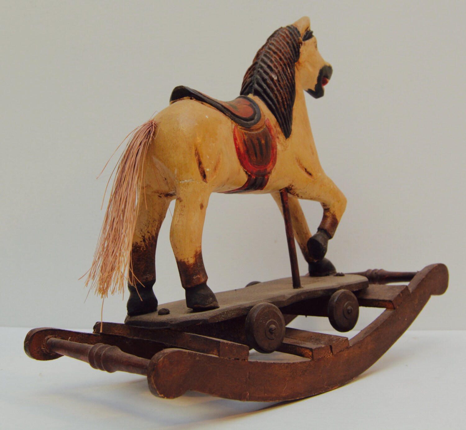 Antique HandCarved Wooden Rocking Horse Toy Detailed Wood Etsy