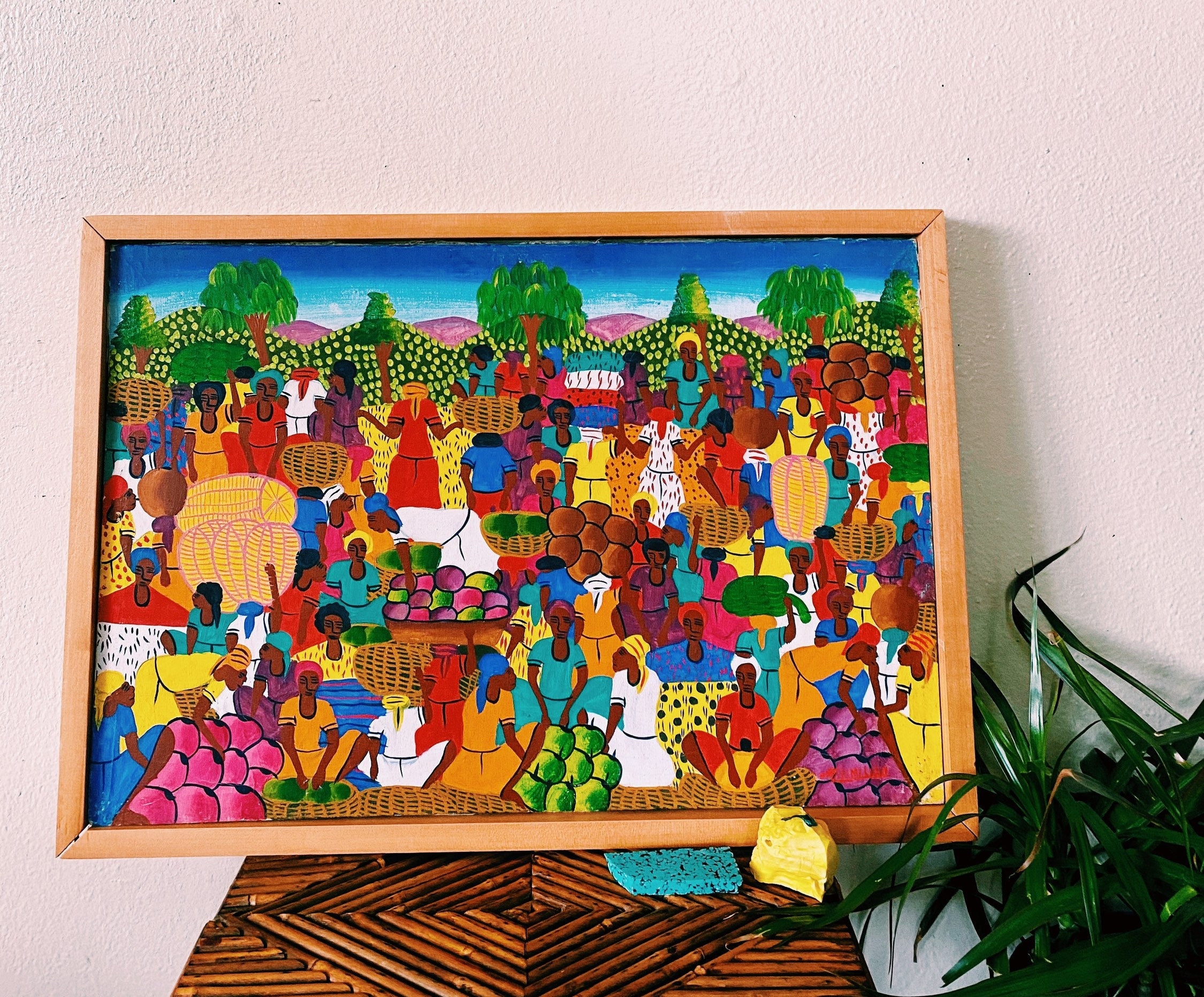 Mid Century M. Similien Framed Oil Painting of Haitian Women