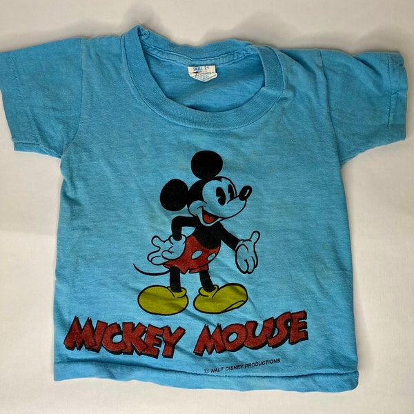 Vintage 1970s Mickey Mouse TShirt Size Youth Small 2-4 Blue Double Sided Single Stitch Tropix Togs