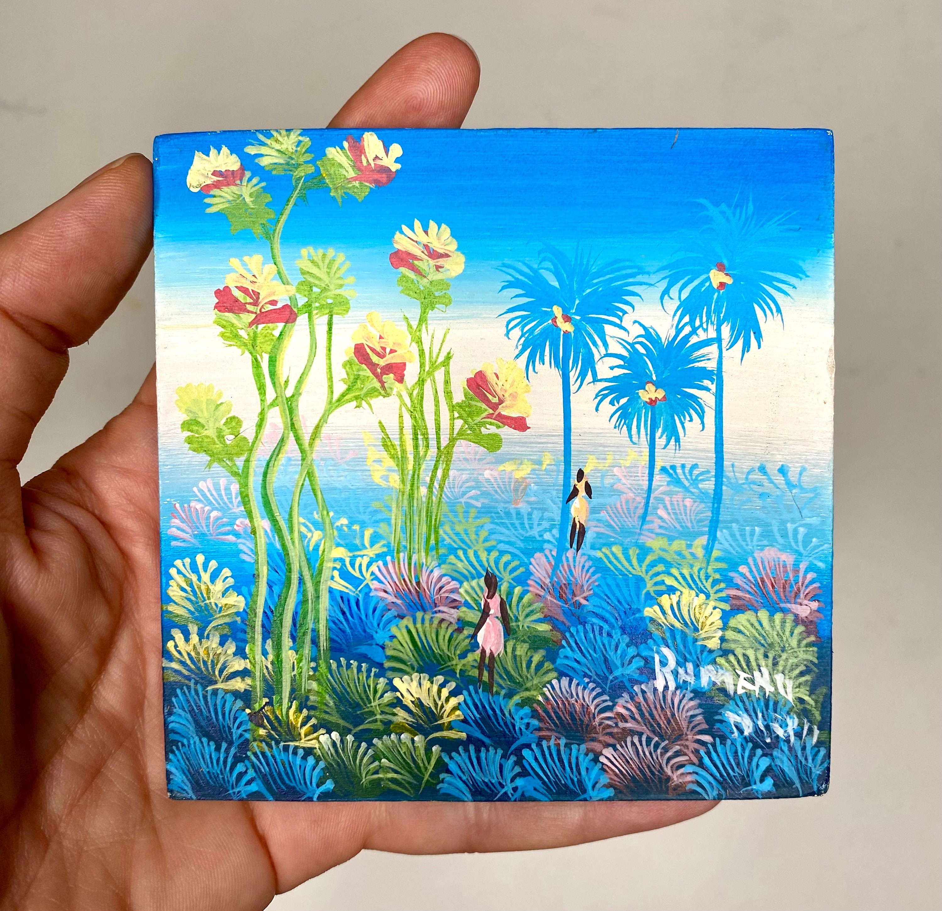 【ハイチアート】絵画 マーケット サイン有り ハイチアン　ヴィンテージ Haitian signed art - Etsy 日本