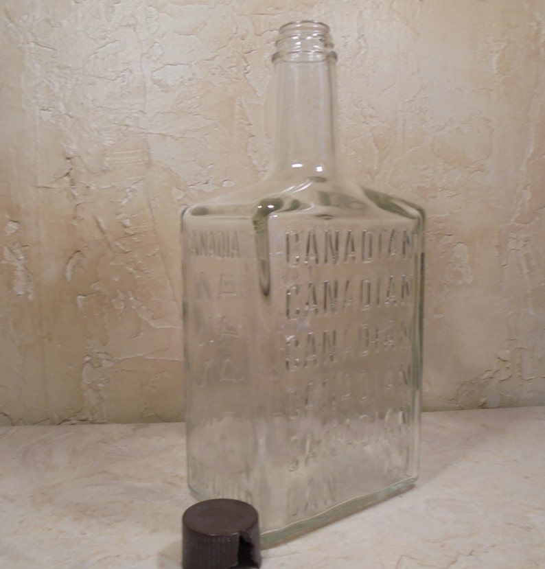 Canadian Whiskey Large Clear Thick Glass Antique Bottle Etsy