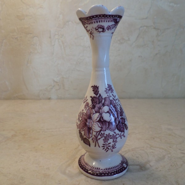 RARE Vintage 1930's Clarice Cliff "Tonquin" Royal Staffordshire Dinnerware Made in England Flower Bud Vase Mullberry Plum in Color