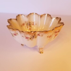 Antique Double Sided Handled Serving Dish Lobster Bowl Butterfly Shaped Dish Red Floral Motif Red Luster Ware Trim Deep Textured Scallops