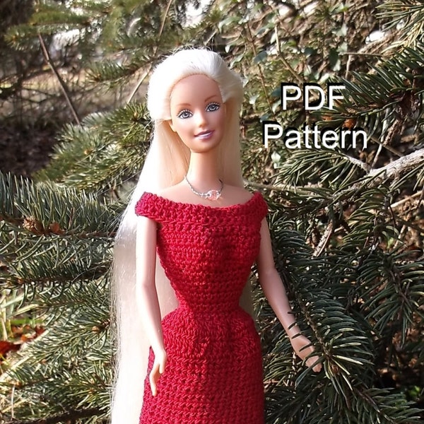 Crochet Pattern Fashion Doll Clothes Red Dress PDF Pattern