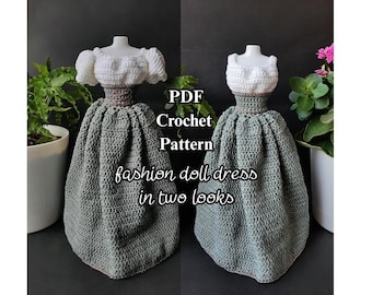 Molde de vestido de crochê para boneca fashion em dois modelos