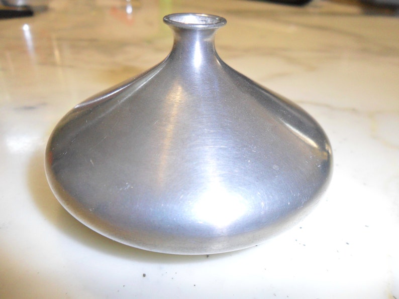 Vintage Miniature Short Circular Signed Pewter Vase Etsy