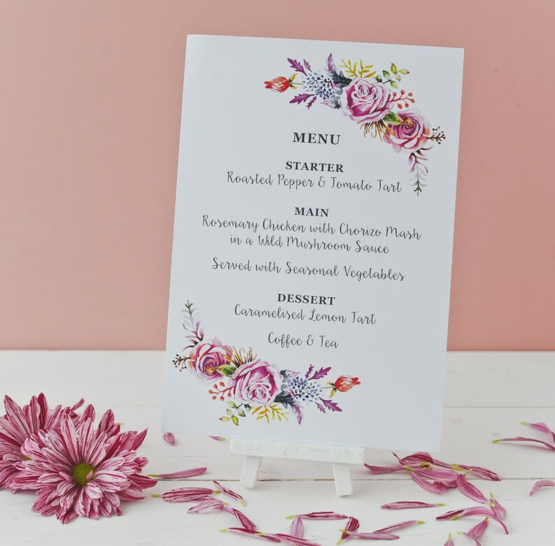 Menu Card Print Your Own PDF Digital File personalised Etsy