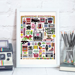 Amazing Eighties - Modern Cross Stitch Pattern (Print your own PDF), I love the 80s cross stitch