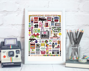 Amazing Eighties - Modern Cross Stitch Pattern (Print your own PDF), I love the 80s cross stitch