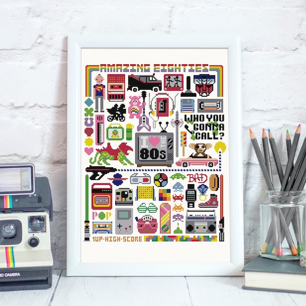 Amazing Eighties - Modern Cross Stitch Pattern (Print your own PDF), I love the 80s cross stitch