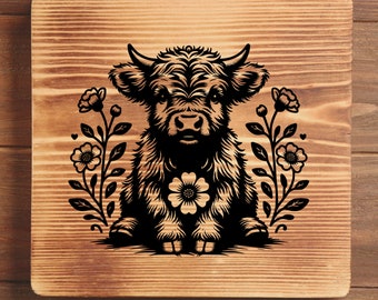 Highland Cow SVG, gVector Design for Cutting Machines, Highland Cow Png, Cute Cow Laser Engraving Files, Glowforge, xtool