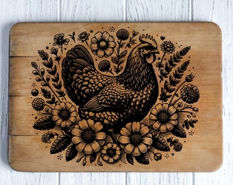 Chicken SVG | Floral Svg |  laser engrave file | glowforge | XTool